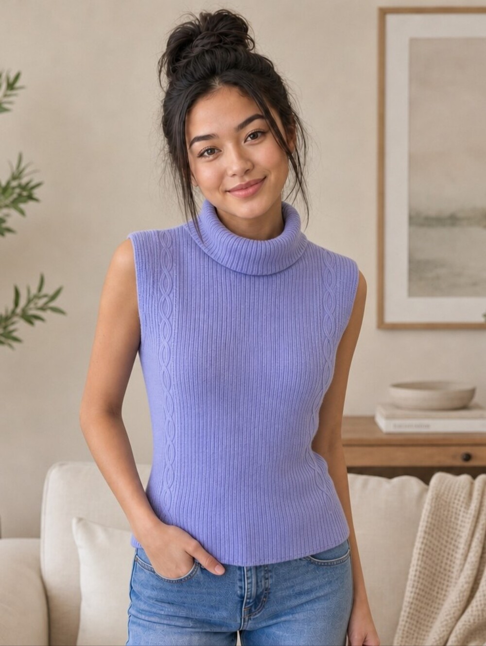 Requirements Woman Lavender Purple Sleeveless Turtleneck Sweater Vest 1X NWT